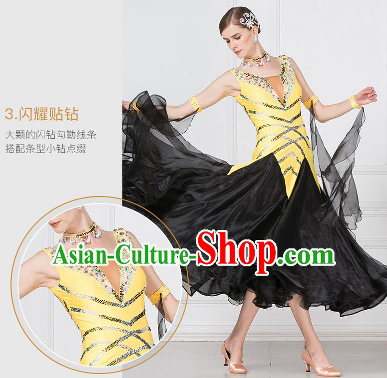 Professional Modern Dance Waltz Competition Black Veil Dress International Ballroom Dance Costume for Women