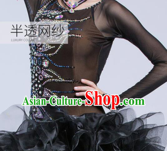 Top Latin Dance Competition Black Veil Short Dress Modern Dance International Rumba Dance Costume for Women