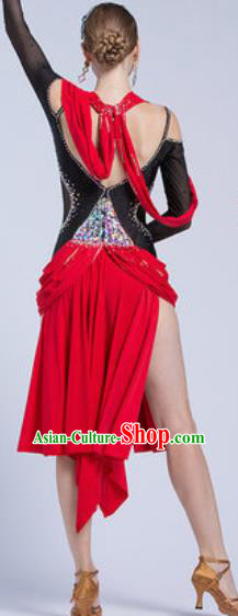 Top Latin Dance Competition Red Short Dress Modern Dance International Rumba Dance Costume for Women