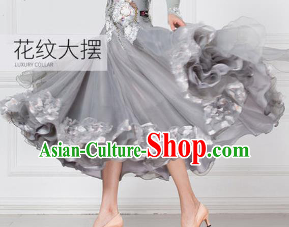 Professional Modern Dance Waltz Grey Dress International Ballroom Dance Competition Costume for Women