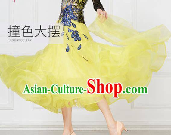 Professional Modern Dance Waltz Yellow Dress International Ballroom Dance Competition Costume for Women