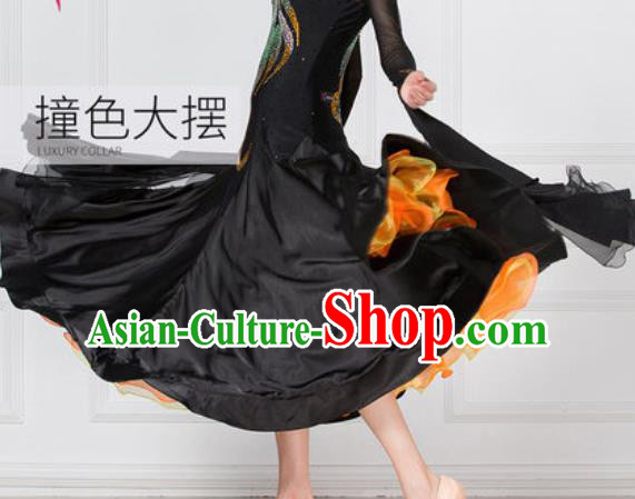 Professional Modern Dance Waltz Black Dress International Ballroom Dance Competition Costume for Women
