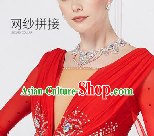 Professional Modern Dance Waltz Red Dress International Ballroom Dance Competition Costume for Women