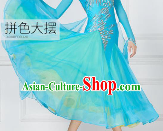 Professional Ballroom Dance Waltz Light Blue Dress International Modern Dance Competition Costume for Women