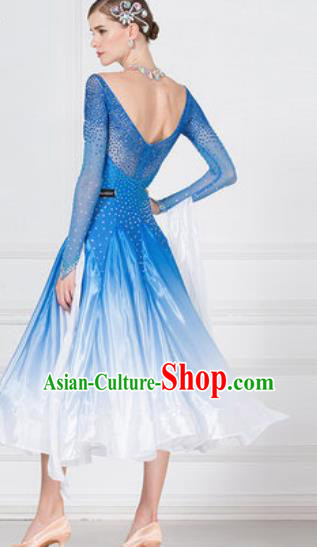 Professional Modern Dance Blue Dress Ballroom Dance International Waltz Competition Costume for Women