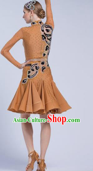 Professional Latin Dance Competition Brown Dress Modern Dance International Rumba Dance Costume for Women