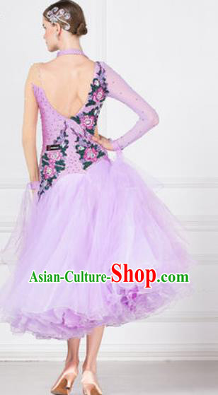 Top Grade Modern Dance Lilac Dress Ballroom Dance International Waltz Competition Costume for Women