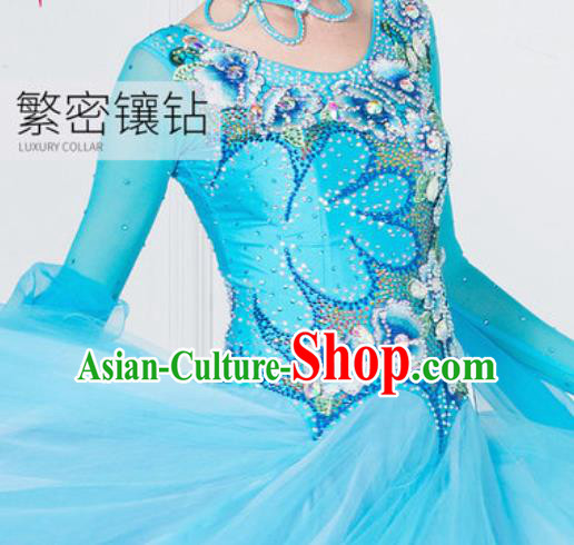 Top Grade Modern Dance Light Blue Dress Ballroom Dance International Waltz Competition Costume for Women