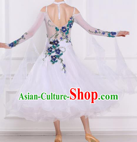 Top Waltz Competition Modern Dance Diamante White Dress Ballroom Dance International Dance Costume for Women