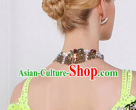 Handmade Latin Dance Competition Green Crystal Necklet Modern Dance International Rumba Dance Necklace Accessories for Women