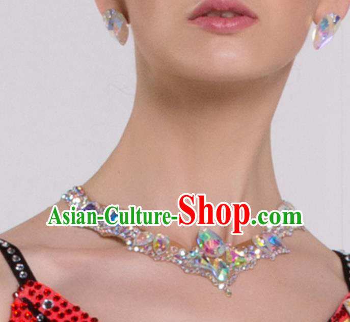 Handmade Latin Dance Competition Crystal Necklace International Rumba Dance Accessories for Women