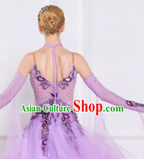 Top Waltz Competition Modern Dance Violet Dress Ballroom Dance International Dance Costume for Women