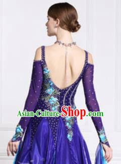 Top Waltz Competition Modern Dance Purple Dress Ballroom Dance International Dance Costume for Women