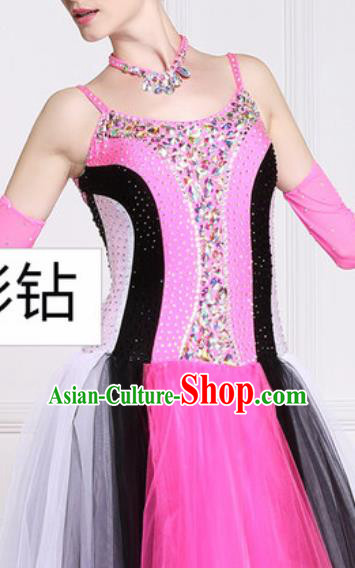 Professional Waltz Competition Modern Dance Rosy Dress Ballroom Dance International Dance Costume for Women