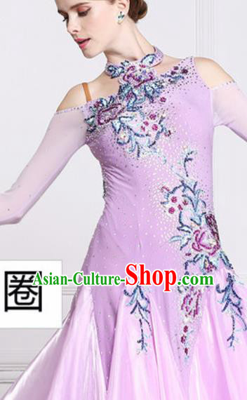 Professional Waltz Competition Modern Dance Lilac Bubble Dress Ballroom Dance International Dance Costume for Women