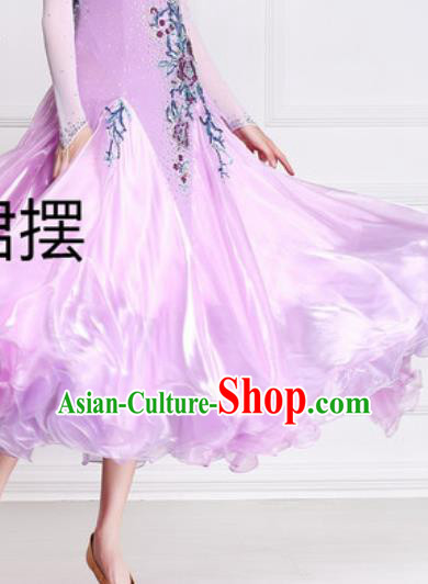 Professional Waltz Competition Modern Dance Lilac Bubble Dress Ballroom Dance International Dance Costume for Women