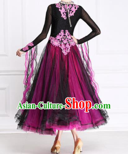 Professional Waltz Competition Modern Dance Rosy Bubble Dress Ballroom Dance International Dance Costume for Women