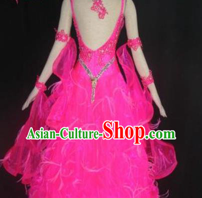 Professional Waltz Dance Rosy Veil Dress Modern Dance Ballroom Dance International Dance Costume for Women