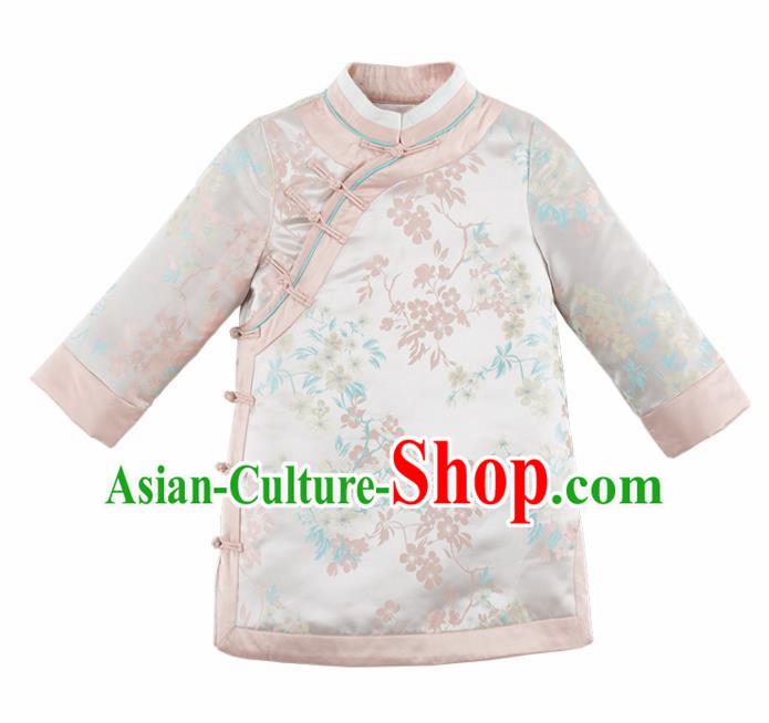 Chinese National Girls White Coat Costume Traditional New Year Tang Suit Outer Garment for Kids