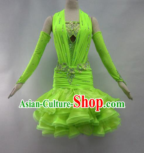 Professional Latin Dance Cha Cha Dance Green Dress Modern Dance International Dance Competition Costume for Women