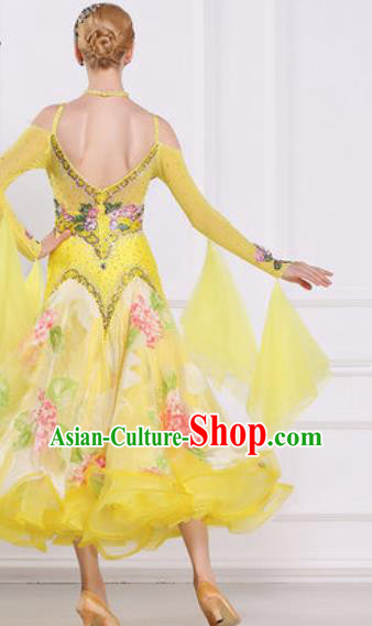 Top Grade Modern Dance Yellow Veil Dress Ballroom Dance International Waltz Competition Costume for Women