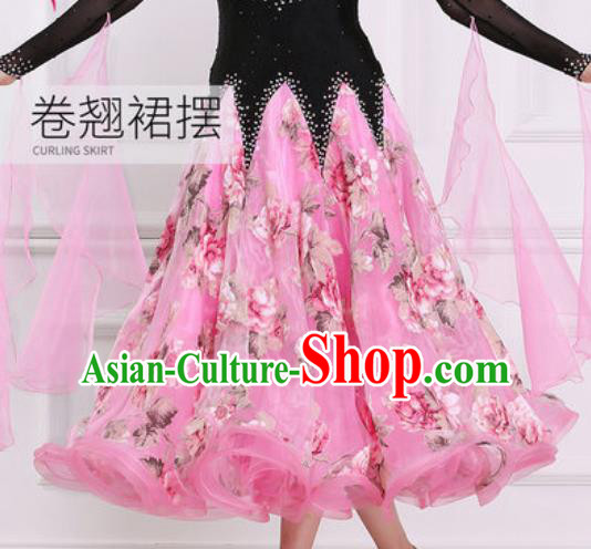 Top Grade Modern Dance Diamante Pink Dress Ballroom Dance International Waltz Competition Costume for Women