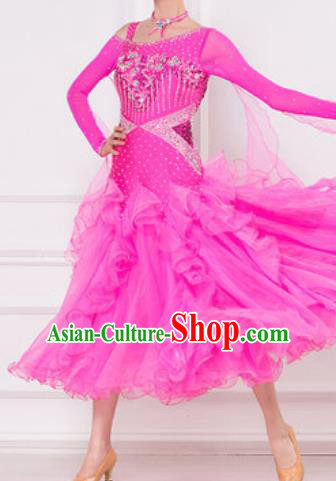 Top Waltz Competition Modern Dance Rosy Dress Ballroom Dance International Dance Costume for Women