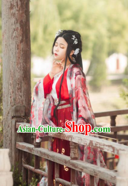 Ancient Chinese Song Dynasty Nobility Lady Red Hanfu Dress Imperial Concubine Historical Costumes for Women