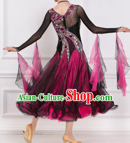 Top Waltz Competition Modern Dance Wine Red Dress Ballroom Dance International Dance Costume for Women