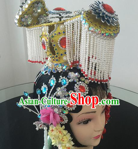 Chinese Beijing Opera Imperial Concubine Headgear Traditional Peking Opera Actress Wig Sheath and Hair Accessories for Women