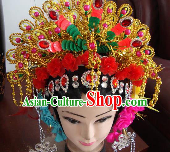 Chinese Beijing Opera Queen Phoenix Coronet Headgear Traditional Peking Opera Wig Sheath and Hair Accessories for Women
