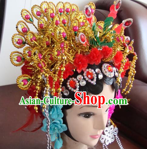 Chinese Beijing Opera Queen Phoenix Coronet Headgear Traditional Peking Opera Wig Sheath and Hair Accessories for Women