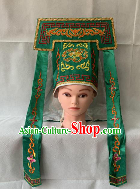 Chinese Beijing Opera Imperial Bodyguard Green Hat Traditional Peking Opera Swordsman Headwear for Men