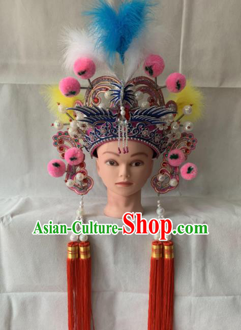 Chinese Beijing Opera Female Swordsman Pink Hat Traditional Peking Opera Hair Accessories for Women