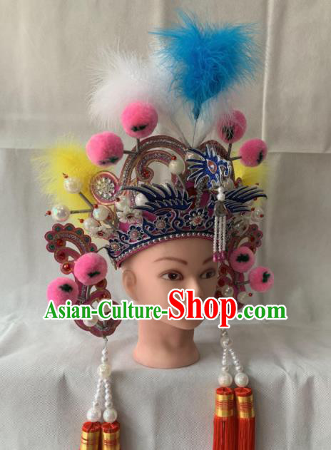 Chinese Beijing Opera Female Swordsman Pink Hat Traditional Peking Opera Hair Accessories for Women