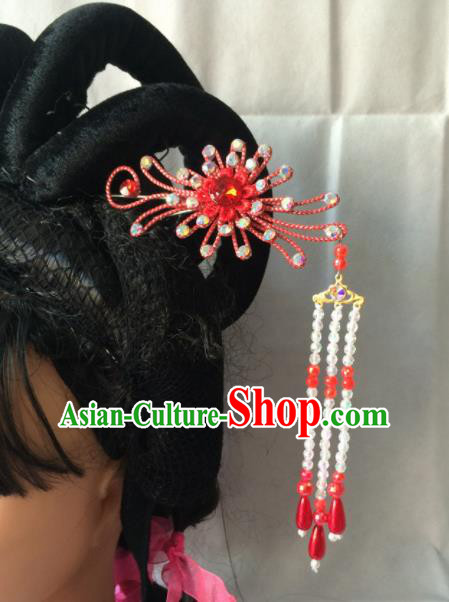 Chinese Beijing Opera Diva Red Hairpins Traditional Peking Opera Princess Hair Accessories for Women