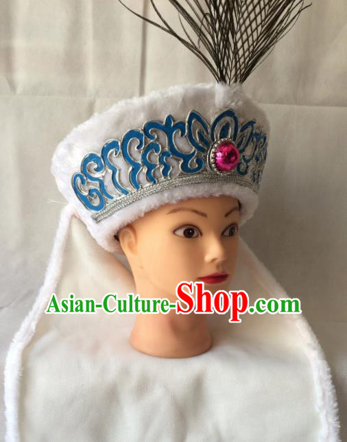 Chinese Beijing Opera Diva White Hat Traditional Peking Opera Blues Hair Accessories for Women