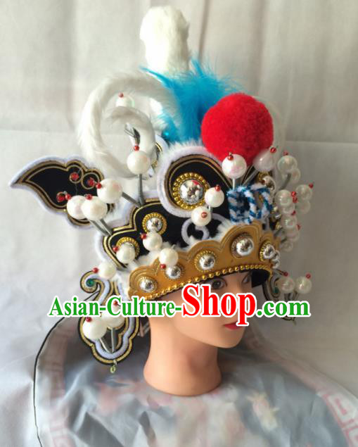Chinese Beijing Opera Takefu Black Hat Traditional Peking Opera Swordsman Helmet Headwear for Men