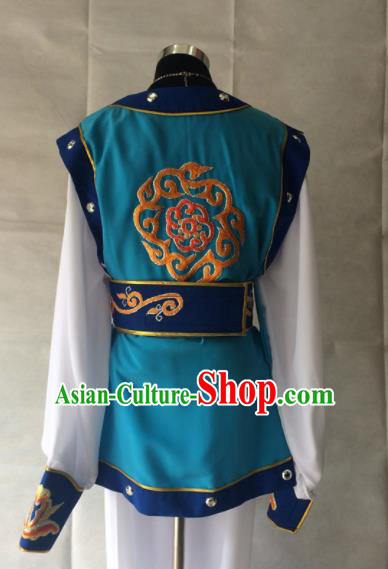 Chinese Beijing Opera Takefu Blue Clothing Traditional Peking Opera Soldier Costume for Men