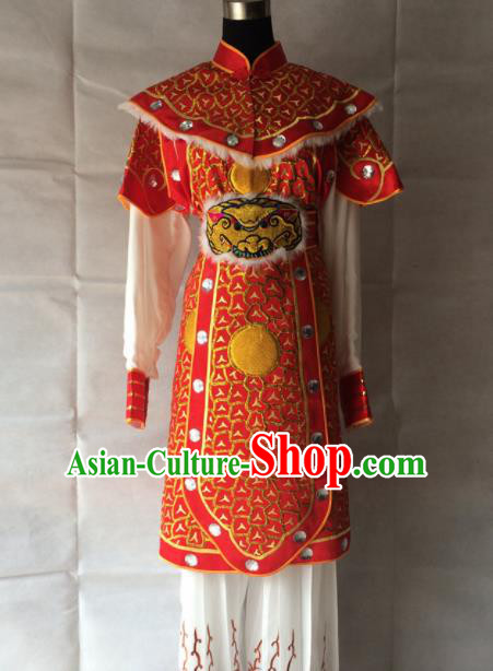 Chinese Beijing Opera Takefu Red Clothing Traditional Peking Opera Soldier Costume for Men