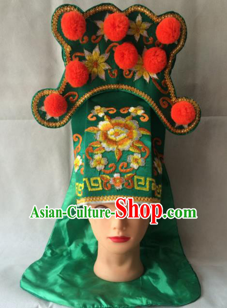 Chinese Beijing Opera Imperial Bodyguard Green Hat Traditional Peking Opera Takefu Headwear for Men