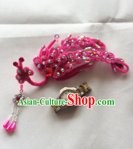Chinese Beijing Opera Princess Rosy Velvet Phoenix Hairpins Traditional Peking Opera Diva Hair Accessories for Women