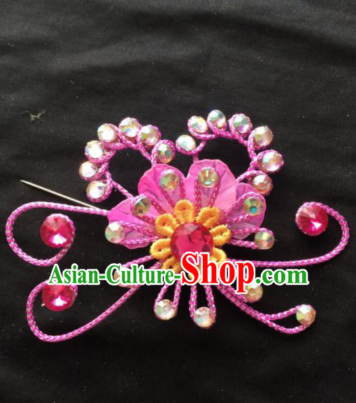 Chinese Beijing Opera Diva Rosy Hairpins Headgear Traditional Peking Opera Princess Hair Accessories for Women