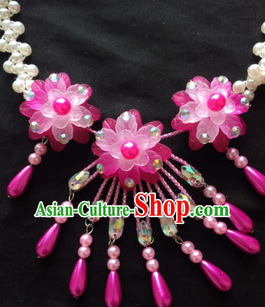 Chinese Beijing Opera Diva Rosy Flowers Necklace Traditional Peking Opera Princess Necklet Accessories for Women