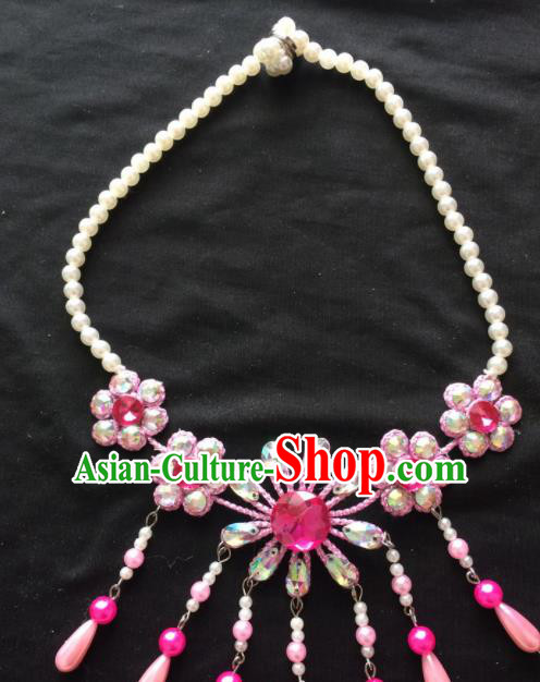Chinese Beijing Opera Diva Pink Flowers Necklace Traditional Peking Opera Princess Necklet Accessories for Women