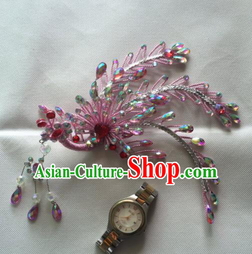 Chinese Beijing Opera Nobility Lady Pink Phoenix Hairpins Traditional Peking Opera Diva Hair Accessories for Women