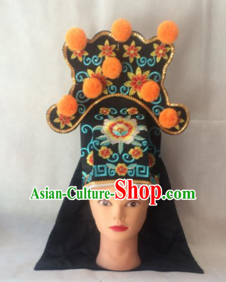 Chinese Beijing Opera Soldier Black Hat Traditional Peking Opera Takefu Headwear for Men