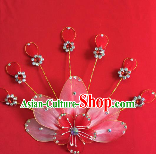 Chinese Beijing Opera Actress Red Hairpins Traditional Peking Opera Princess Hair Accessories for Women