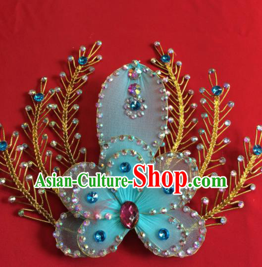 Chinese Beijing Opera Actress Blue Flower Hairpins Traditional Peking Opera Princess Hair Accessories for Women