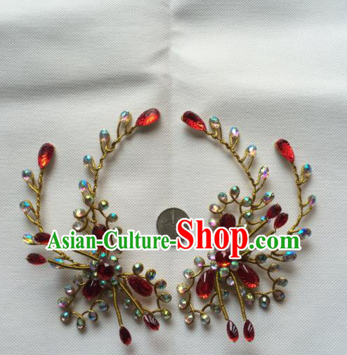 Chinese Beijing Opera Actress Red Crystal Hair Claw Traditional Peking Opera Princess Hair Accessories for Women